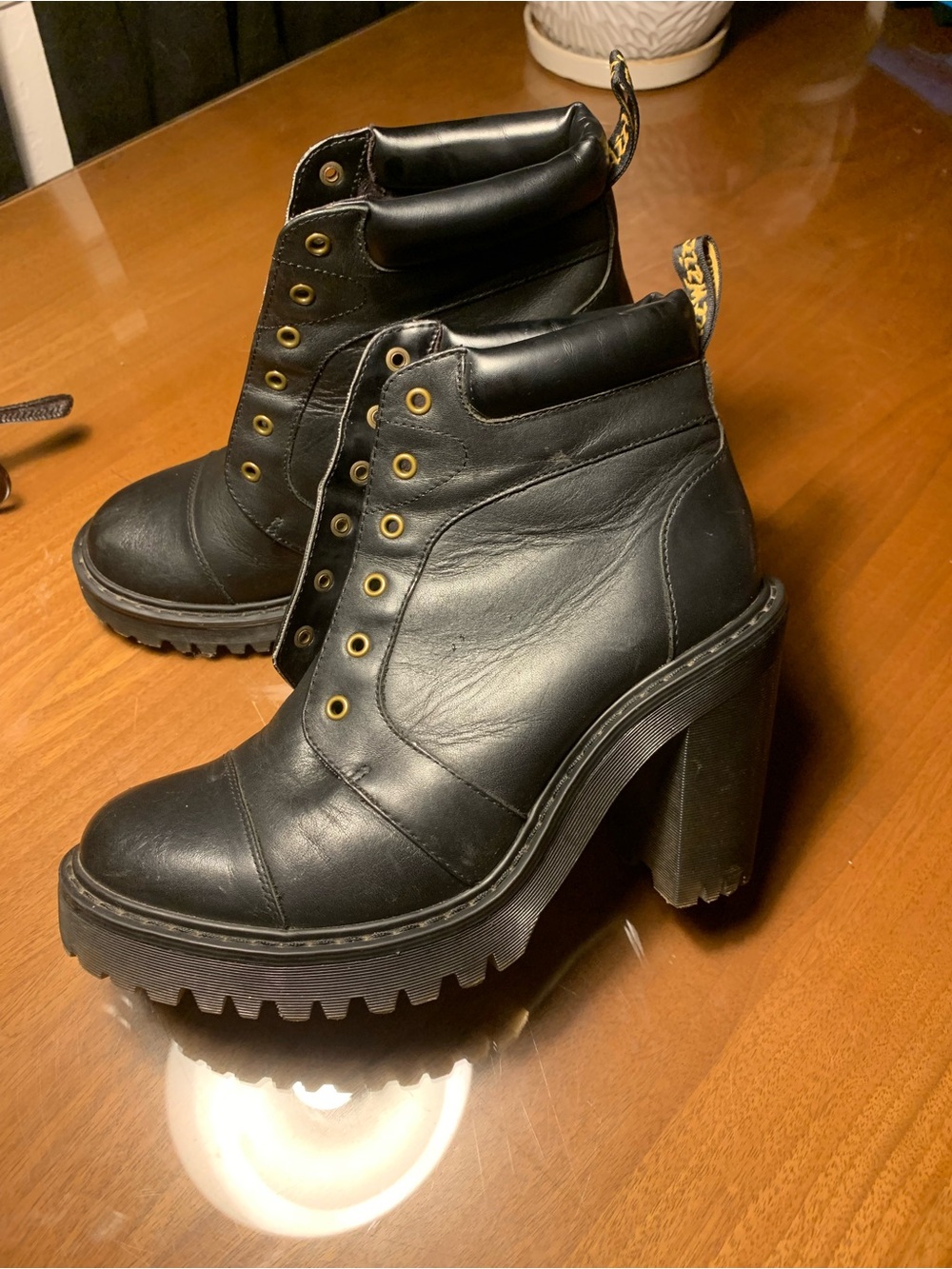 Dr. Martens Black Leather Chunky Heel Ankle Boots - Picture 2 of 6